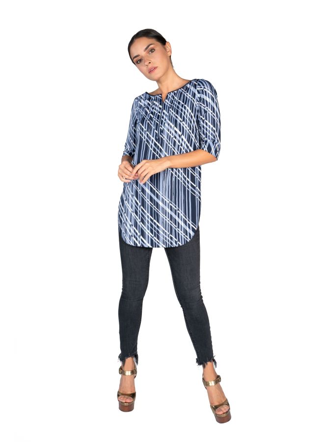 Sana'a Kayum Printed U Shaped Tunic Navy/White - Image 5