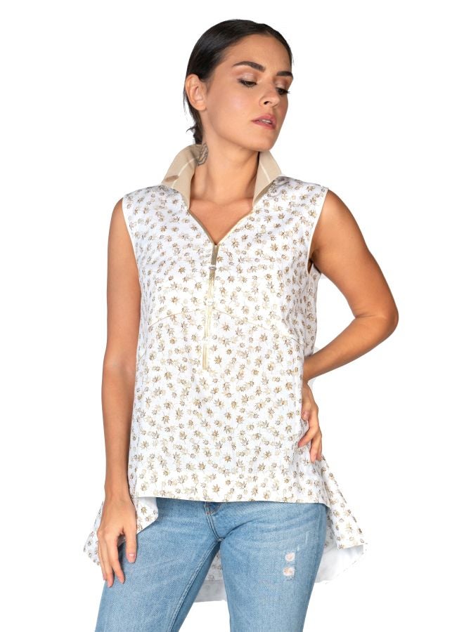 Sana'a Kayum Floral Pattern Tent Top White/Beige  - Image 1