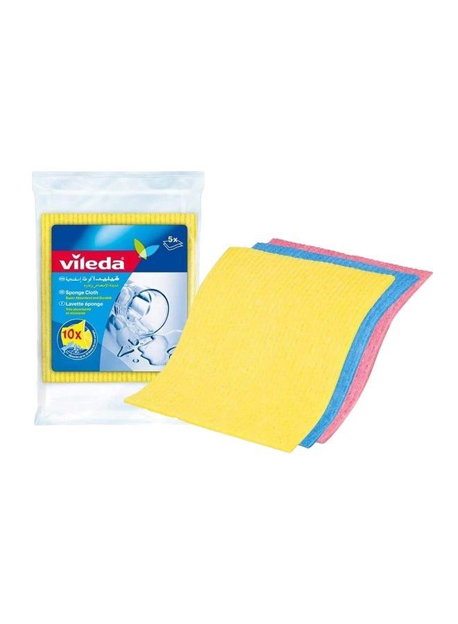 Vileda 5-Piece Sponge Cleaning Cloth Yellow/Blue/Pink - Image 1