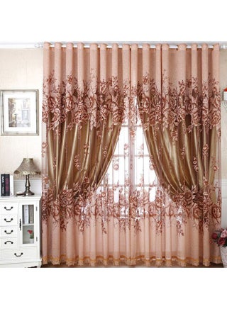 Floral Jacquard Window Curtain Coffee 33x28x2.8cm - v1602158579/N40876364A_1