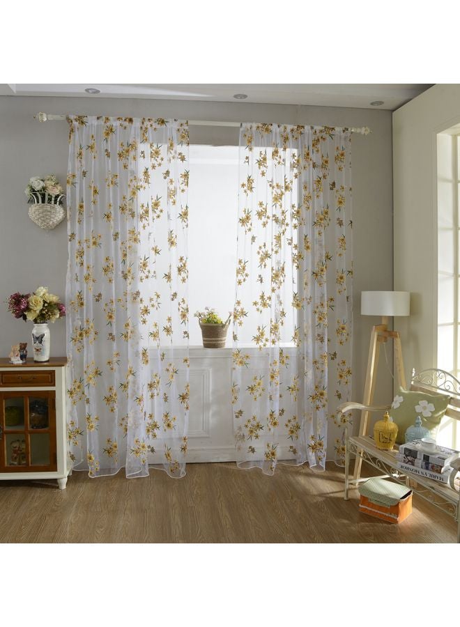 Floral Printed Window Curtain Yellow/White/Clear 200x100cm - Image 1