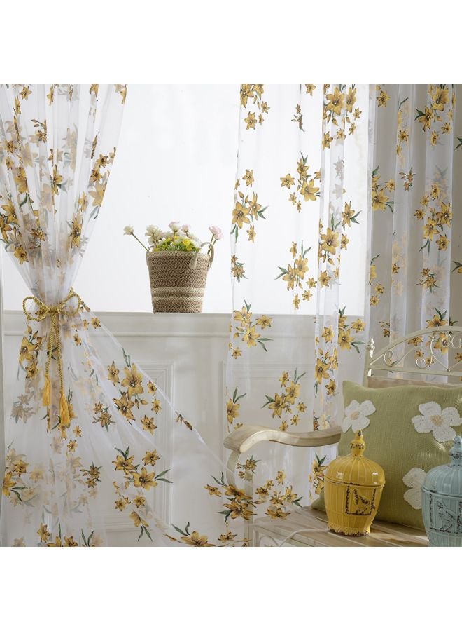 Floral Printed Window Curtain Yellow/White/Clear 200x100cm - Image 2