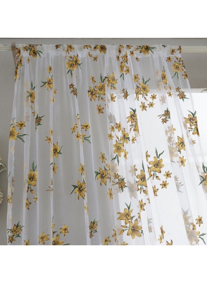 Floral Printed Window Curtain Yellow/White/Clear 200x100cm - Image 3