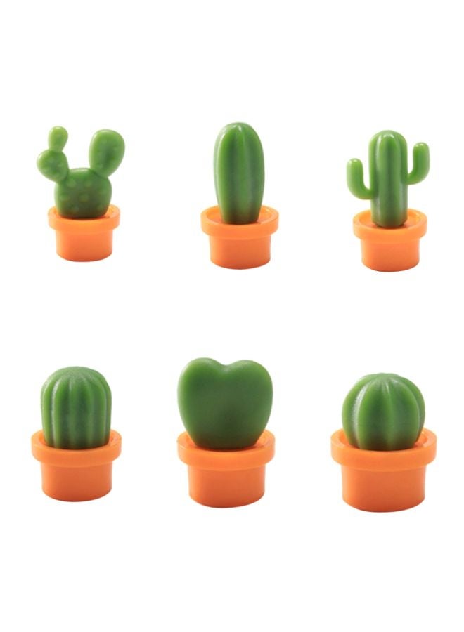 6-Piece Decorative Cactus Fridge Magnet  Set Green/Orange 8.75x6.2x2.75cm - Image 1