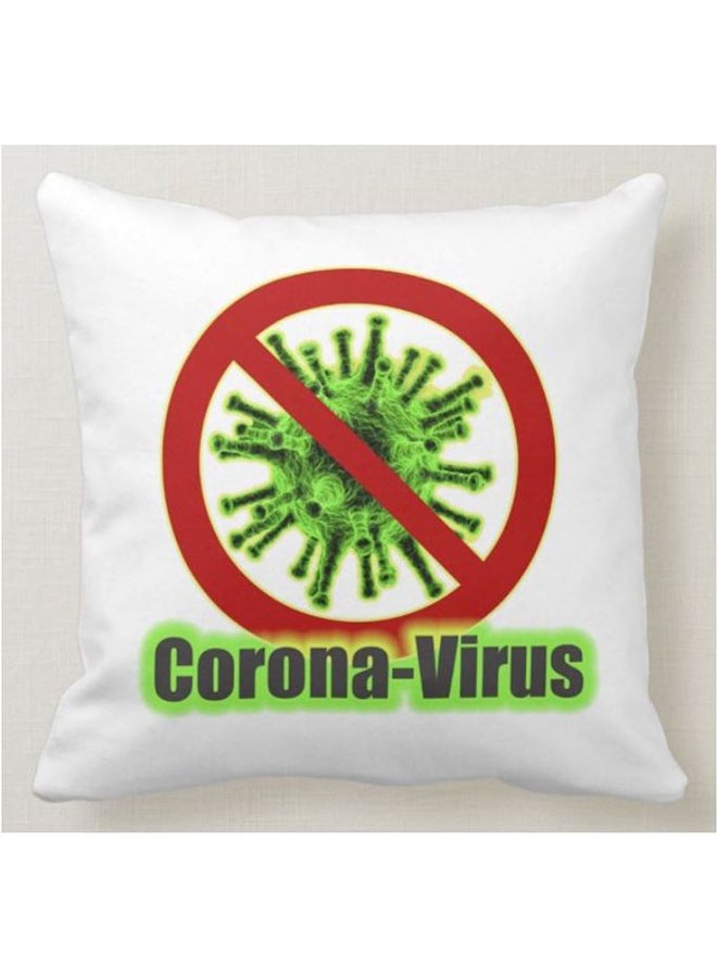 فرست بيس وسادة زينة بطبعة عبارة "Stop Corona" أبيض 40x40سم - Image 1