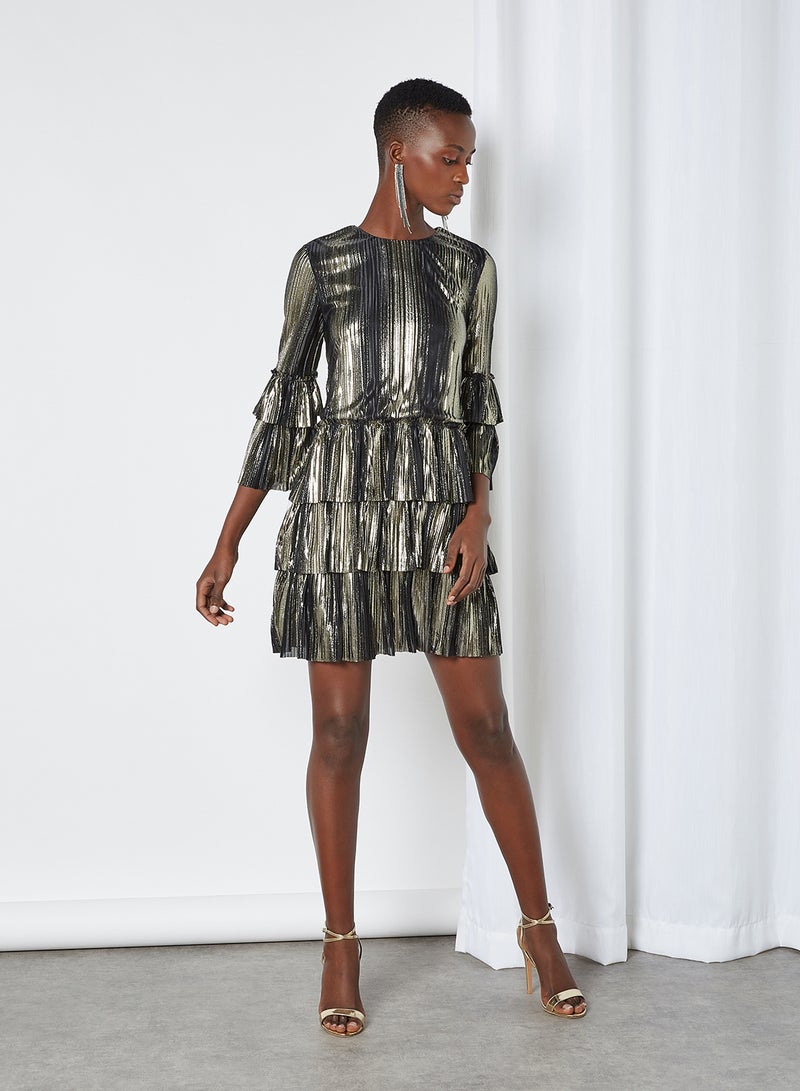 trendyol - Metallic Toned Layered Dress Gold - Image 1