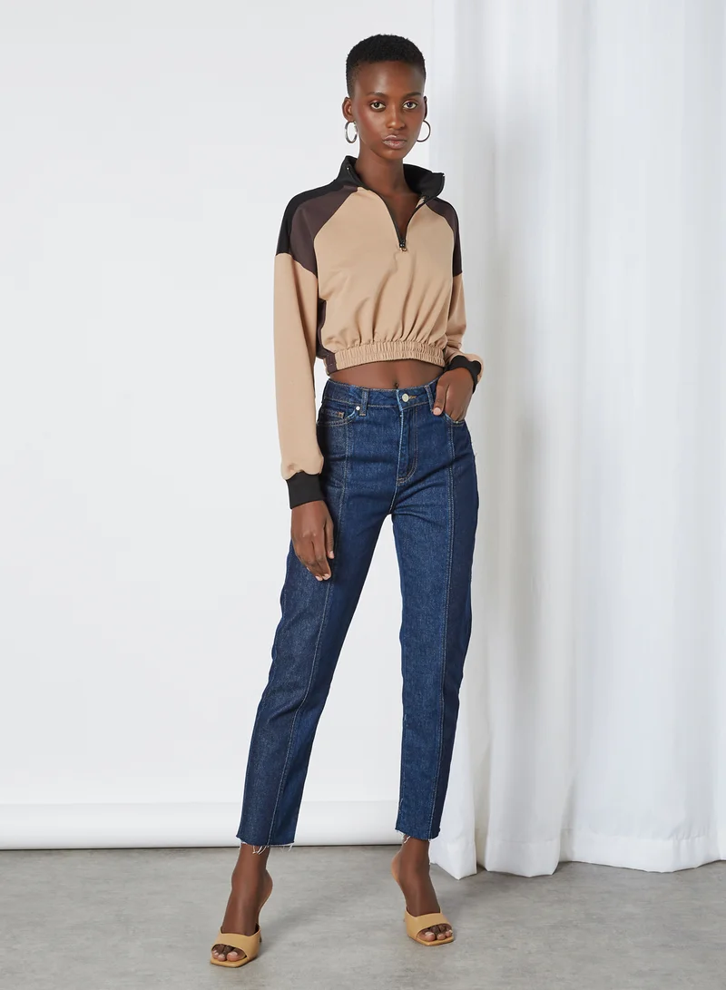 trendyol Contrast Panel Cropped Sweatshirt
