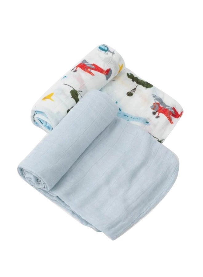 little unicorn Deluxe Muslin Swaddle 2 Pack Set Air Show  - Image 1