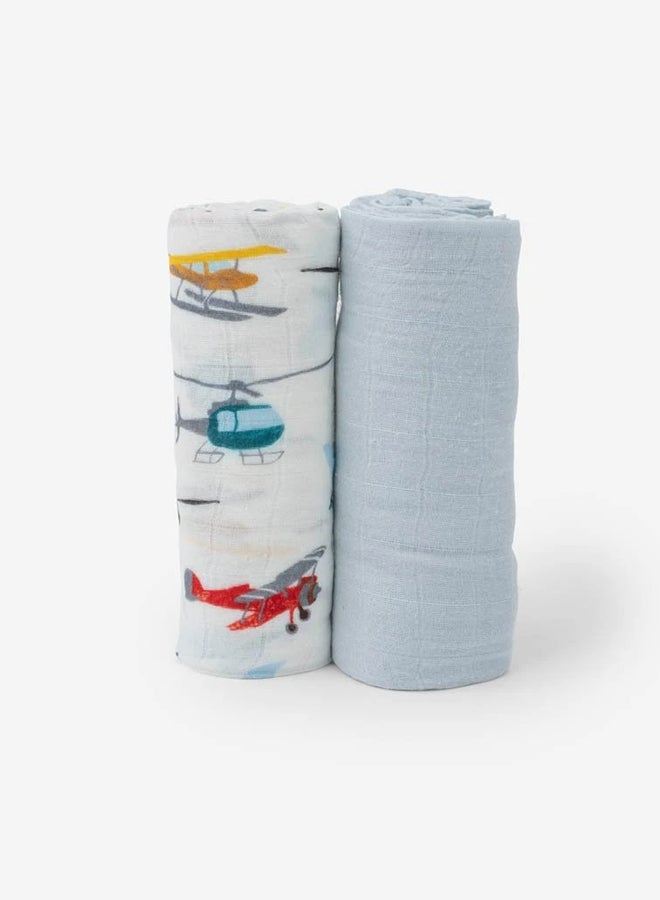 little unicorn Deluxe Muslin Swaddle 2 Pack Set Air Show  - Image 2