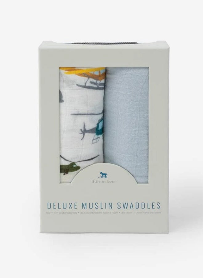 little unicorn Deluxe Muslin Swaddle 2 Pack Set Air Show  - Image 3