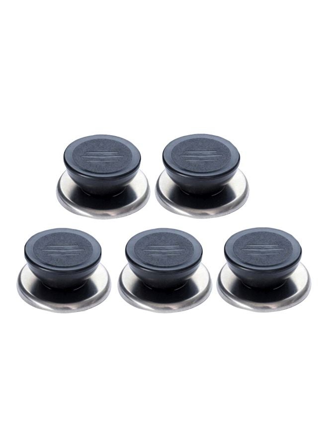 طقم مقابض من الإستانلس ستيل لأغطية الأواني مكون من 5 قطع أسود/ فضي 5x3x4سم - Image 1