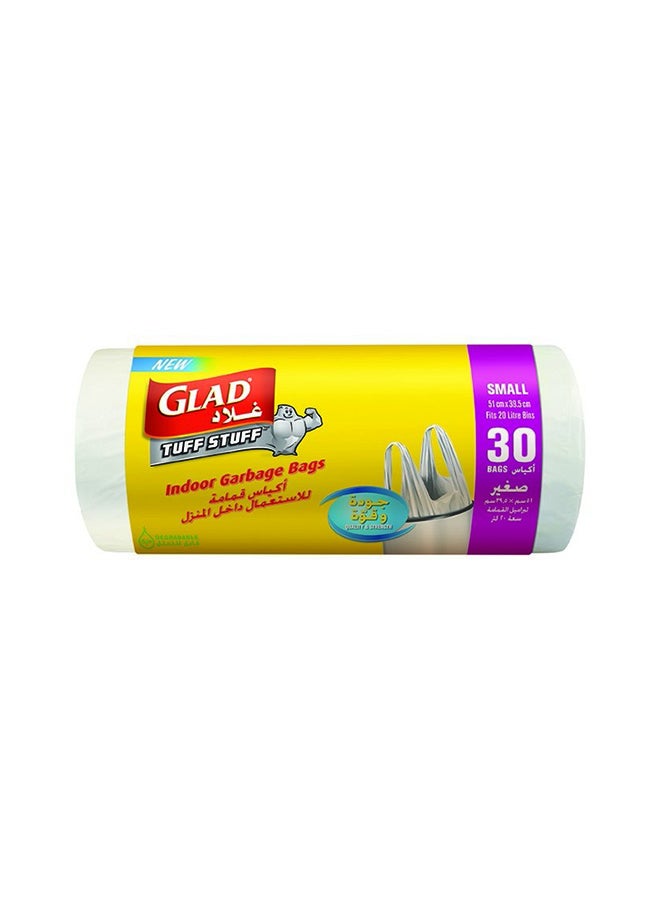 Glad - Tuff Stuff Garbage Bag Small White Handle Bags 20L 30 Bags White 51x39.5cm - Image 1