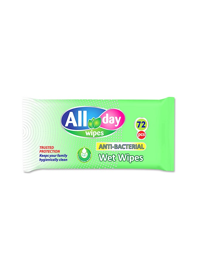 72-Piece Antibacterial Wet Wipes Set Green 200 x 155centimeter