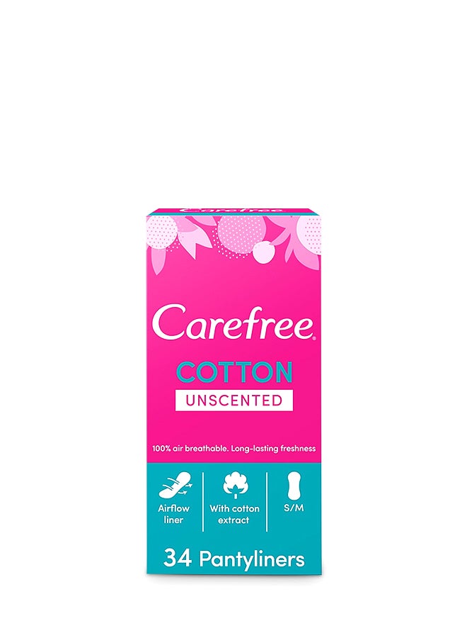 Carefree Panty Liners Cotton Unscented 34 Pieces - Image 1