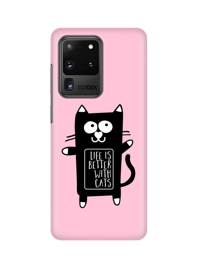 Stylizedd Snap Classic Series Life Is Better With Cats Printed Case Cover For Samsung Galaxy S20 Ultra Pink/Black/White - Image 1