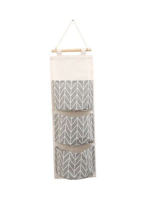 3 Pockets Wall Door Closet Home Hanging Storage Bag Linen Fabric Organizer Pouch Multicolour 67*20cm