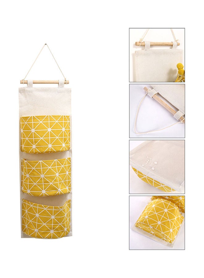 3 Pockets Wall Door Closet Home Hanging Storage Bag Linen Fabric Organizer Pouch Multicolour 67*20cm