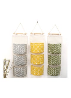 Generic 3 Pockets Wall Door Closet Home Hanging Storage Bag Linen Fabric Organizer Pouch Multicolour 21x15.95x3.5cm  - Image 2
