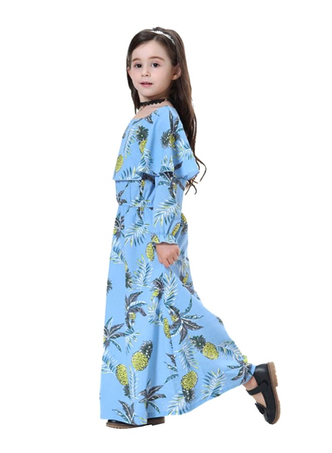 شاربدو فستان طويل برقبة على شكل قارب أصفر / أزرق / أخضر - Image 3