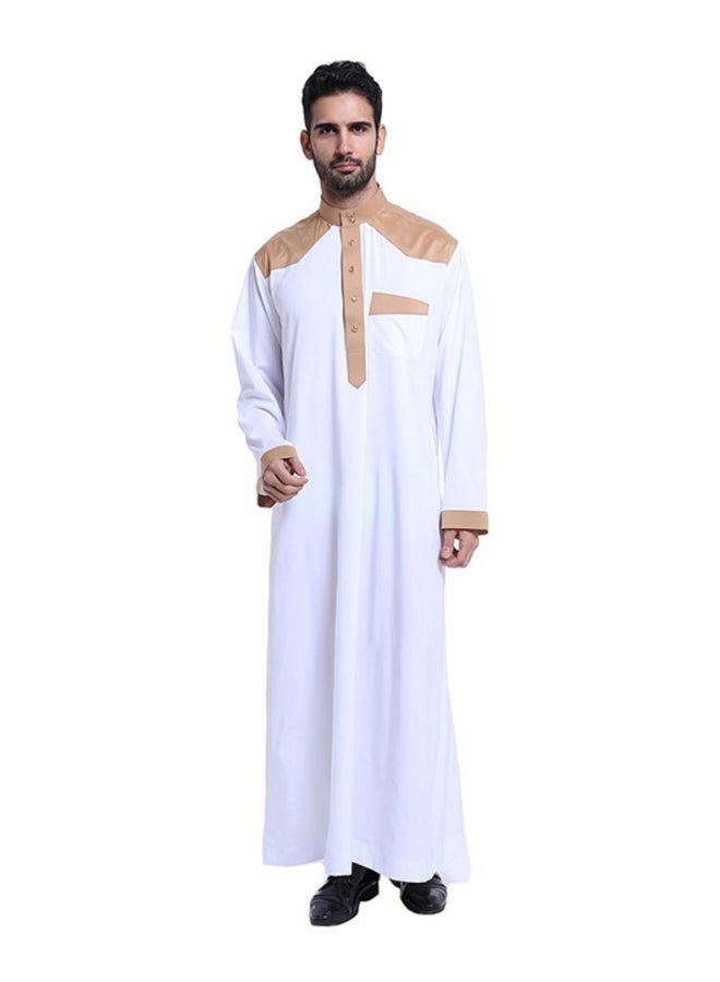 Sharpdo Thobe Thawb Kaftan White/Brown - Image 1