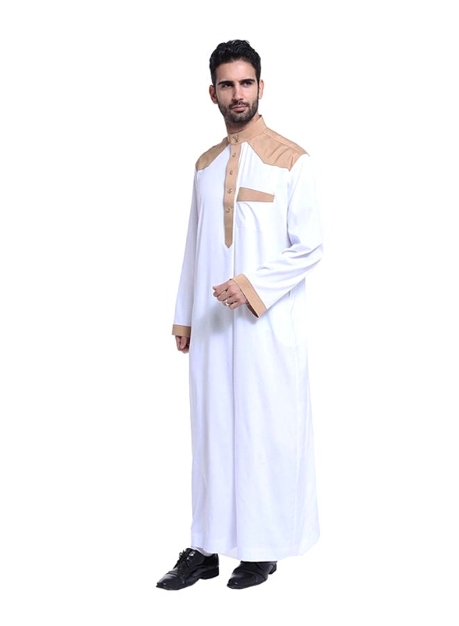Sharpdo Thobe Thawb Kaftan White/Brown - Image 3