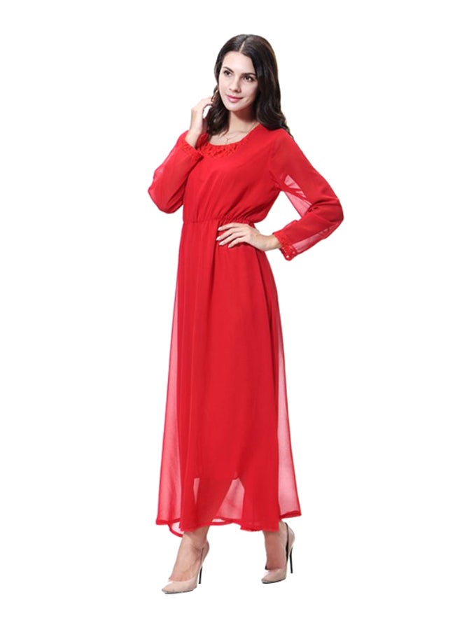 شاربدو فستان من الشيفون برقبة دائرية أحمر - Image 3