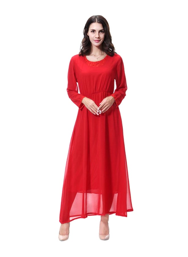 شاربدو فستان من الشيفون برقبة دائرية أحمر - Image 1