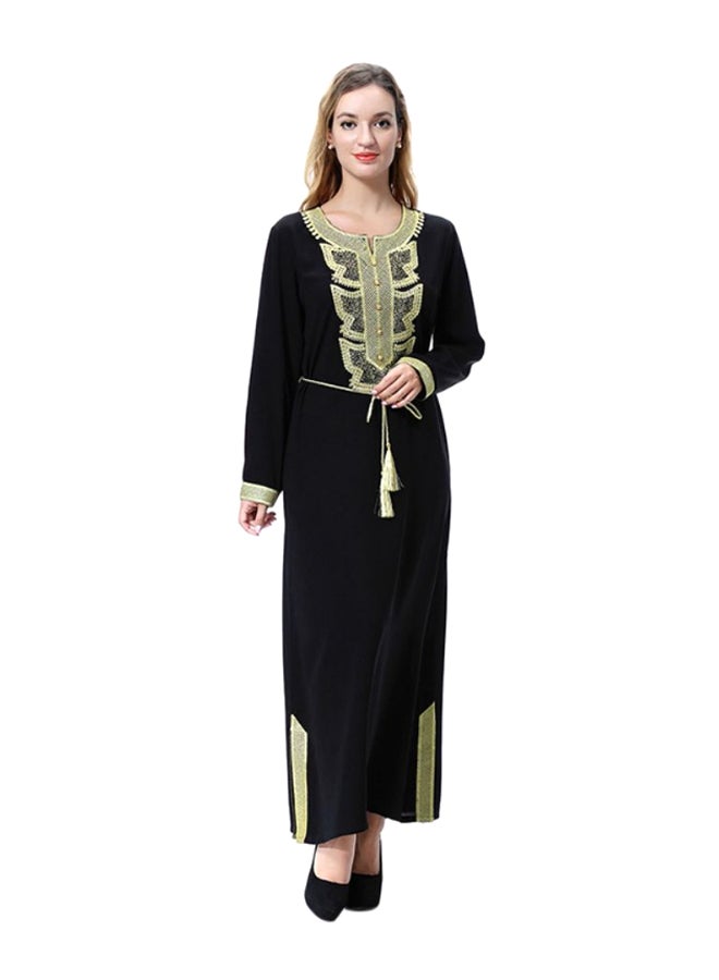 Sharpdo Round Neck Wool Peach Dress Black/Yellow - Image 1