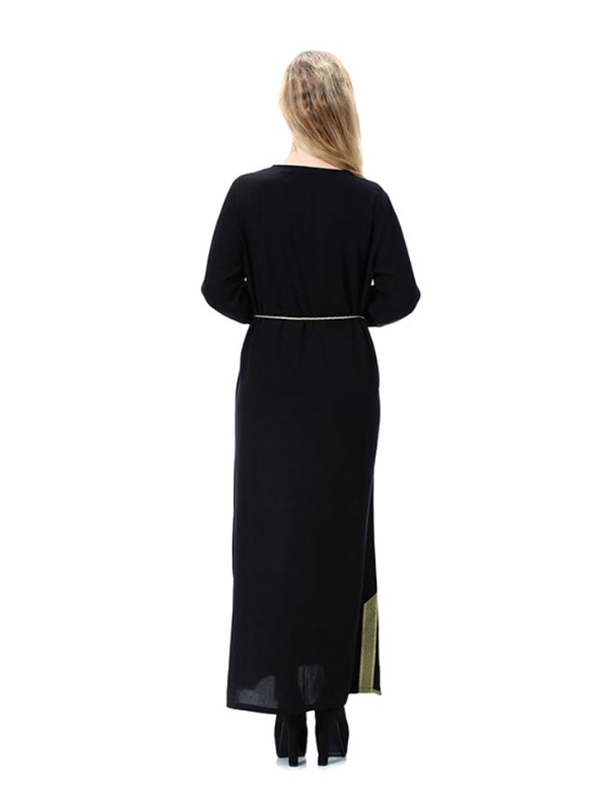 Sharpdo Round Neck Wool Peach Dress Black/Yellow - Image 2