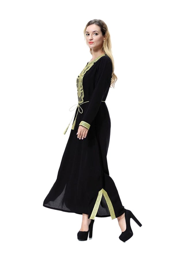 Sharpdo Round Neck Wool Peach Dress Black/Yellow - Image 3