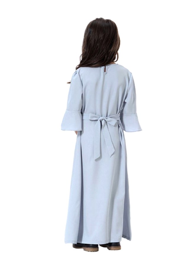 Sharpdo - Round Neck Solid Maxi Dress Light Blue - Image 1