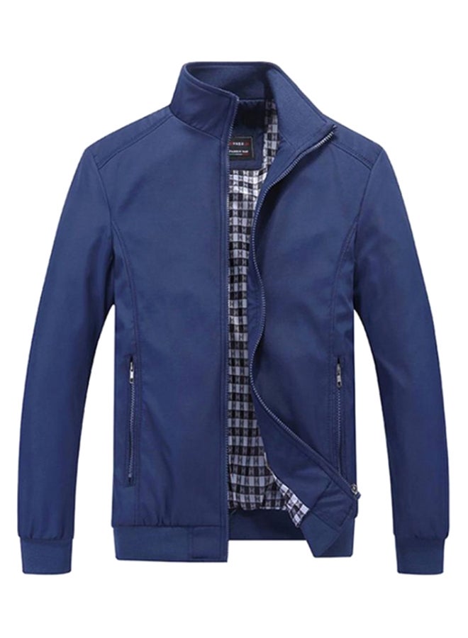 Bluelans High Neck Stylish Jacket Navy Blue 