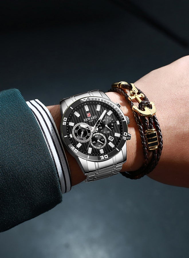 REWARD Men's Stainless Steel Chronograph Wrist Watch J4471B-S-KM - 42 mm - Silver - Image 3