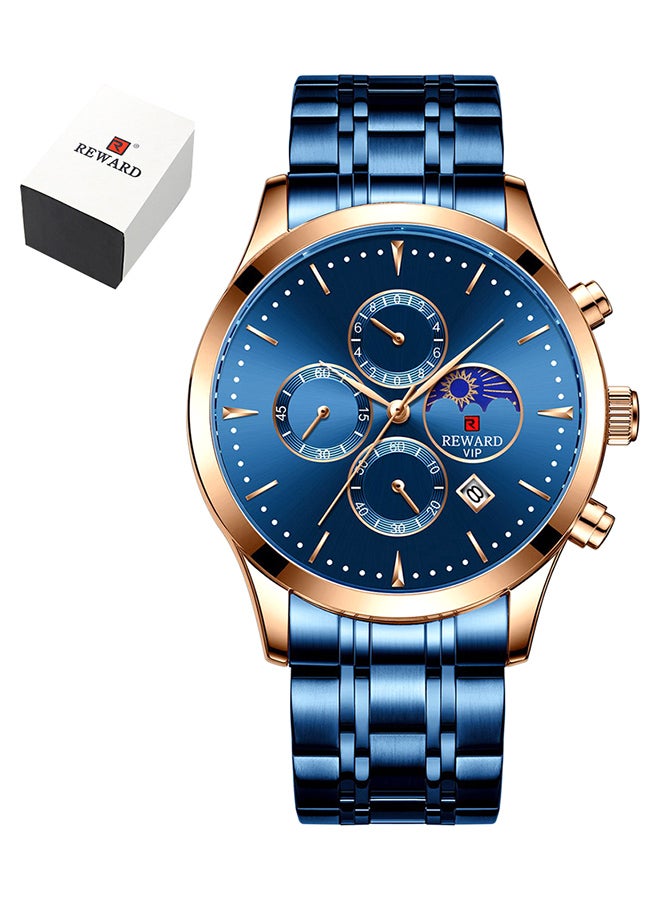 REWARD Men's Stainless Steel Chronograph Wrist Watch J4470BL-KM - 42 mm - Blue - Image 1