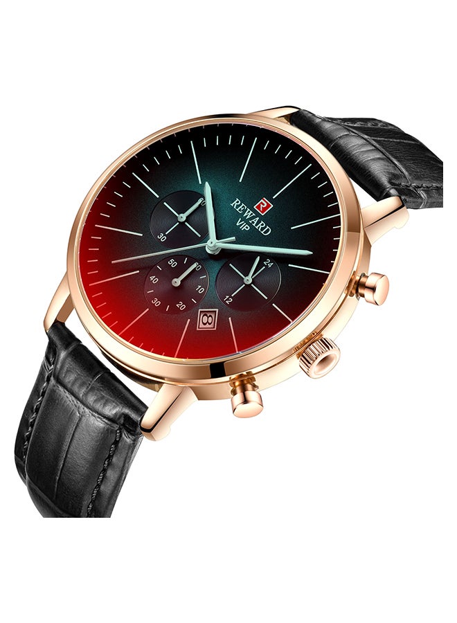 REWARD Men's PU Leather Chronograph Wrist Watch J3882L-RO-KM - 42 mm - Black - Image 2