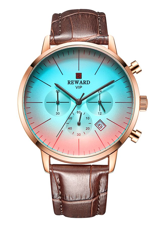 REWARD Men's PU Leather Chronograph Wrist Watch J3882L-W-KM - 42 mm - Brown - Image 1