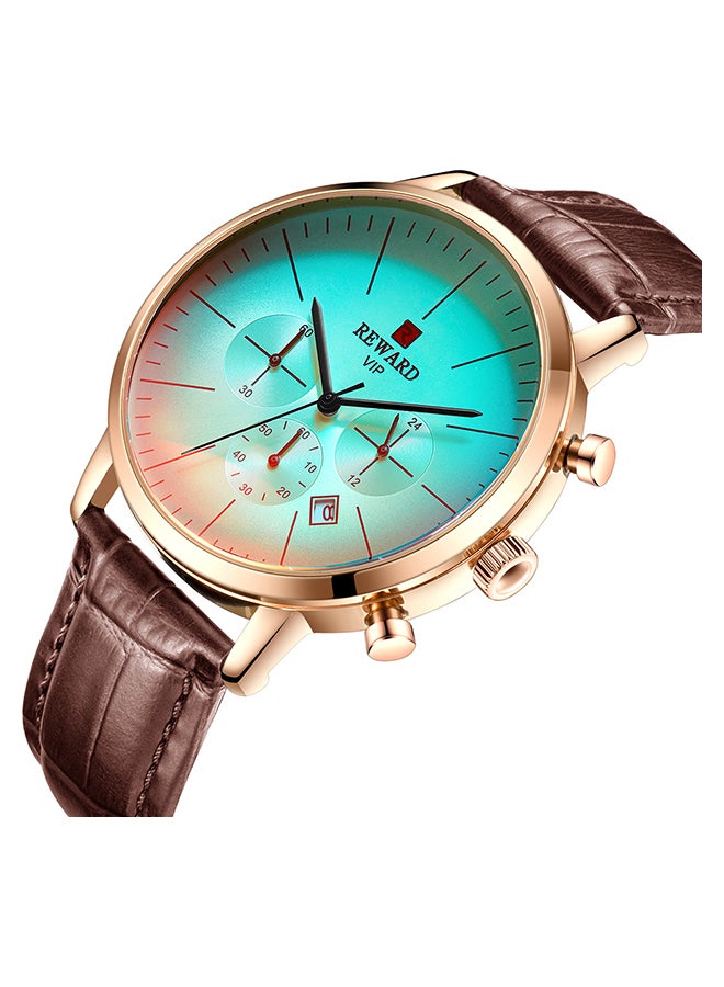 REWARD Men's PU Leather Chronograph Wrist Watch J3882L-W-KM - 42 mm - Brown - Image 2