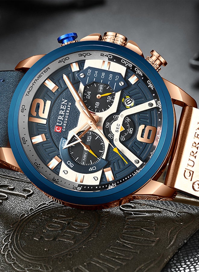CURREN Men's Leather Chronograph Watch J3813BL-KM - 42 mm - Blue - Image 2