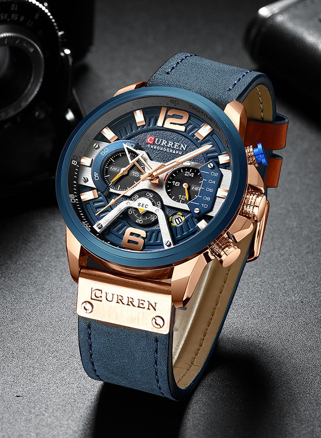 CURREN Men's Leather Chronograph Watch J3813BL-KM - 42 mm - Blue - Image 3