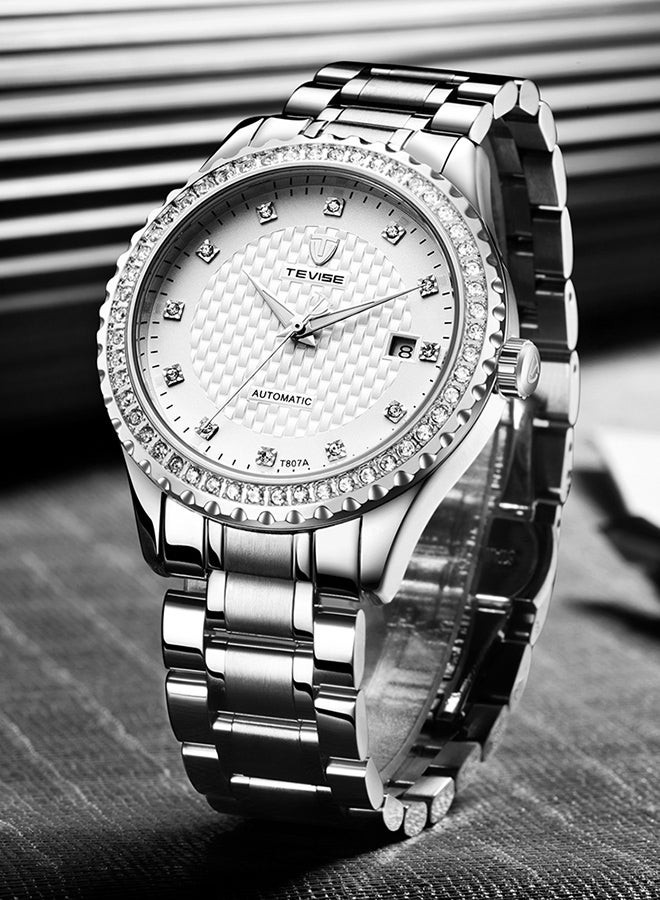 Tevise Men's Leather Strap Analog Wrist Watch J3670-1-KM - 42 mm - Silver - Image 2
