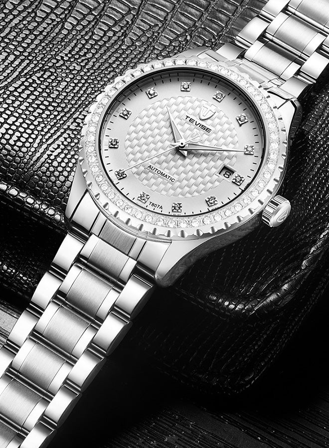 Tevise Men's Leather Strap Analog Wrist Watch J3670-1-KM - 42 mm - Silver - Image 3
