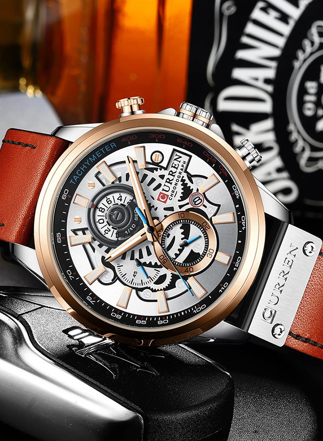 CURREN - unisex Quartz Movement Leather Strap Time & Calendar Display Fashion Wrist Watch J4517RG-S-KM - 48 mm - Brown - Image 1