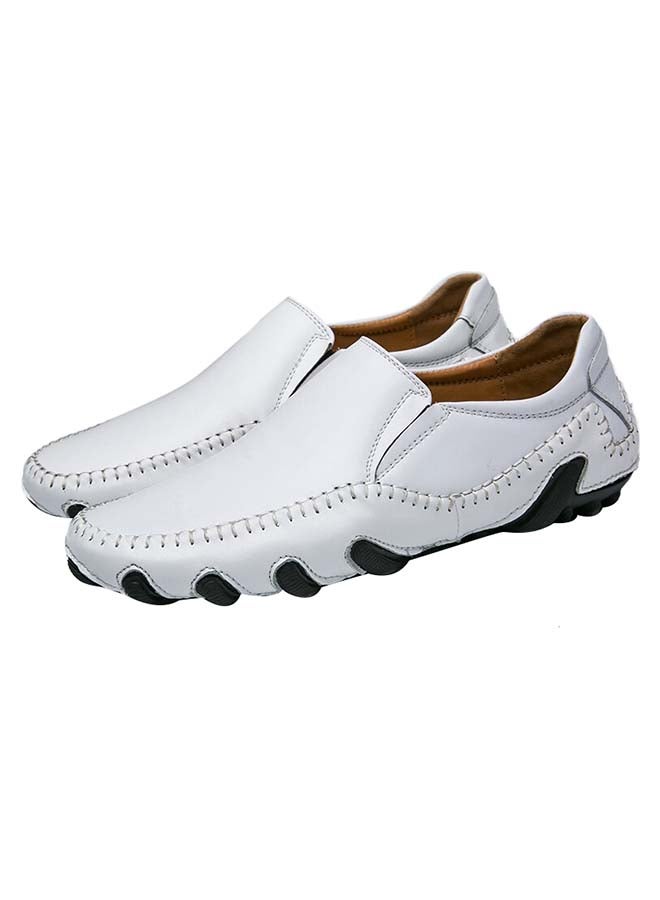 Zaitun Men's Oxford Shoes Solid Color Breathable Slip On Leather White - Image 3
