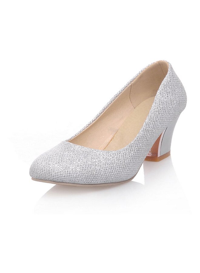 Shiny Block Heel Pumps Silver - Image 2