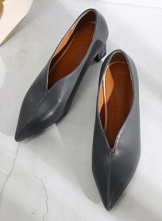 Mid-Heel Pointed Toe Pumps Grey  - Image 1