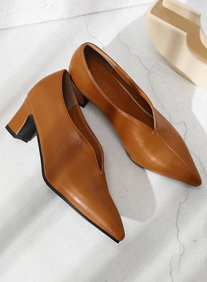 Mid-Heel Pointed Toe Pumps Brown  - Image 1