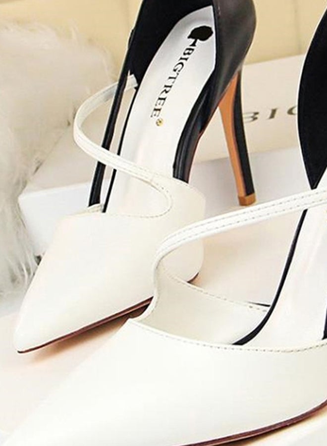 Colour Block Pointed Toe Thin Heel Shoes White/Black - Image 2