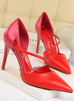 Generic Colour Block Pointed Toe Thin Heel Shoes Red  - Image 3