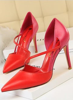 Generic Colour Block Pointed Toe Thin Heel Shoes Red  - Image 1