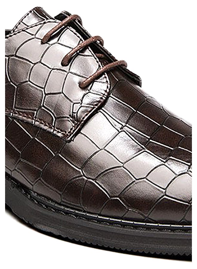 Crocodile Pattern Lace-Up Shoes Brown  - Image 3